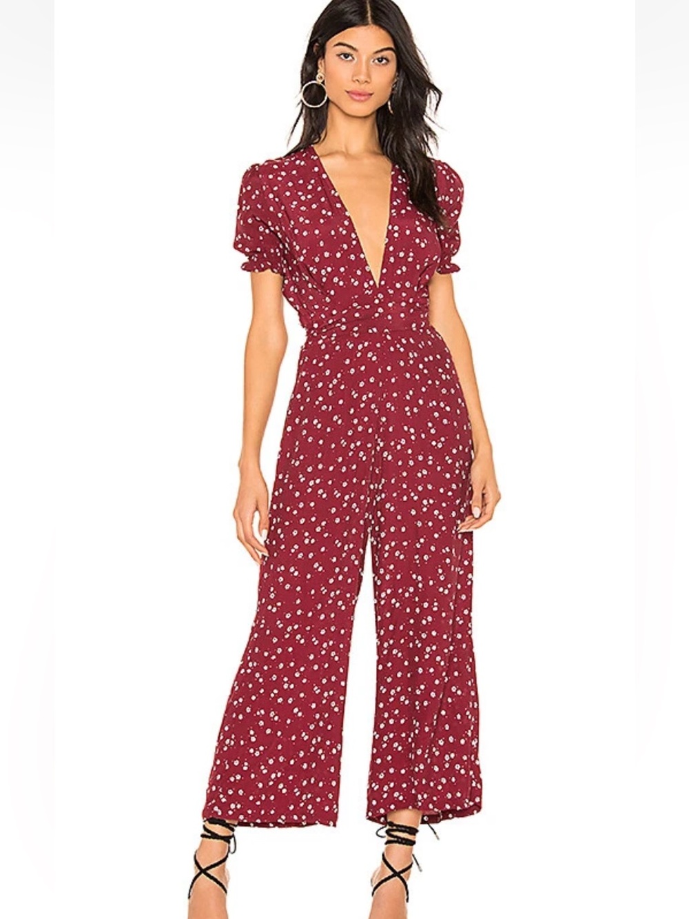 New FAITHFULL THE BRAND Bonnie Jumpsuit Large Betina Floral Print Berry Revolve